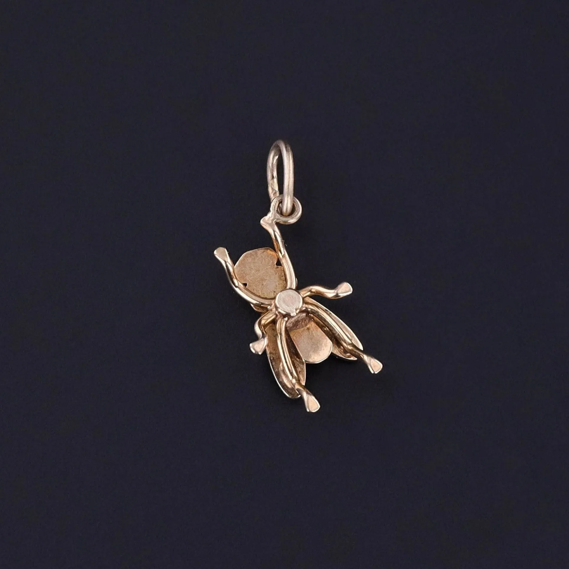Antique Pearl and Garnet Fly Charm of 14k Gold