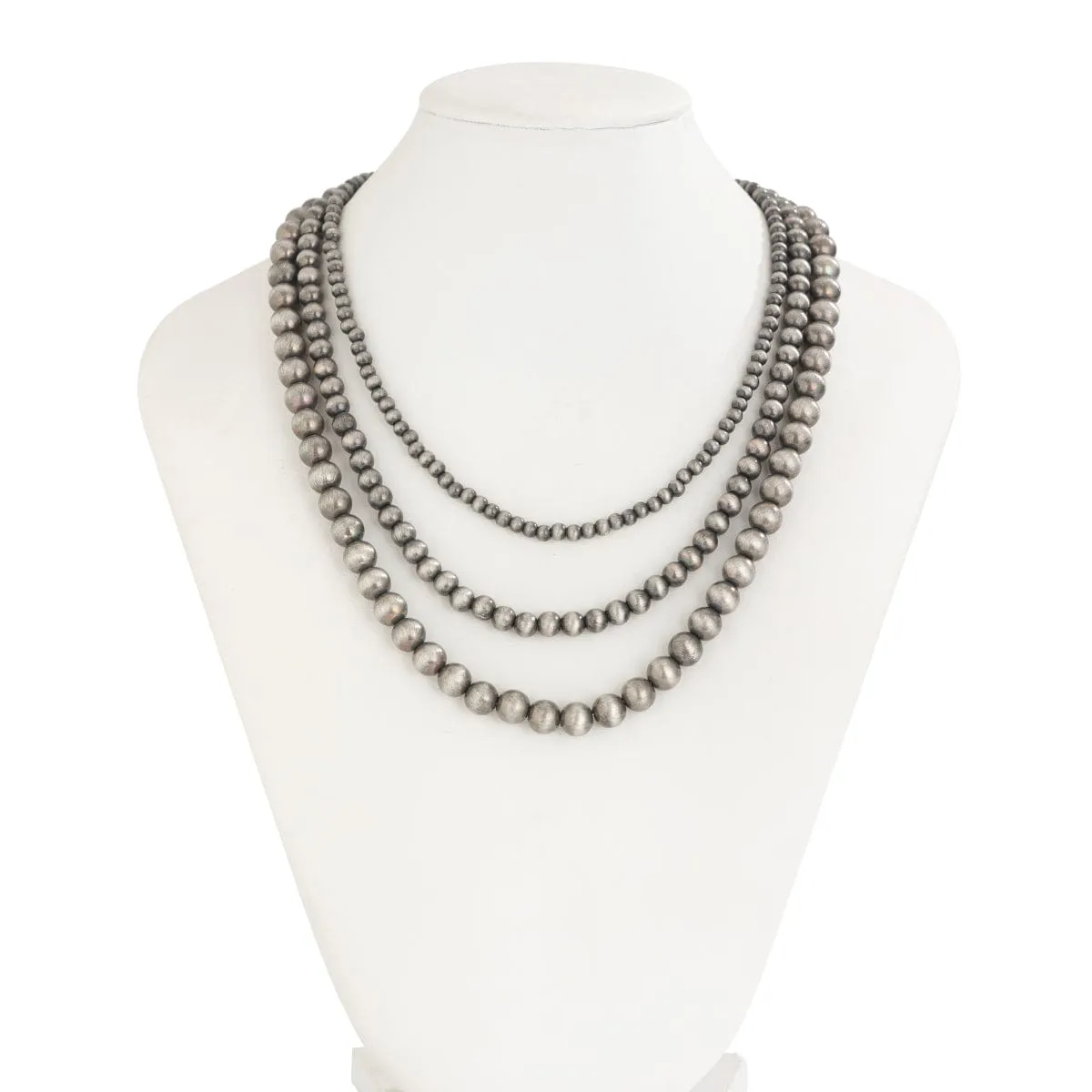 Antique Silver Tone 3pcs Beaded Chain Stackable Necklace Set
