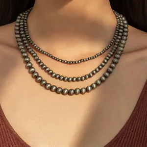 Antique Silver Tone 3pcs Beaded Chain Stackable Necklace Set