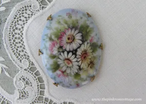 Antique Victorian Edwardian Hand Painted Daisies Pin Brooch