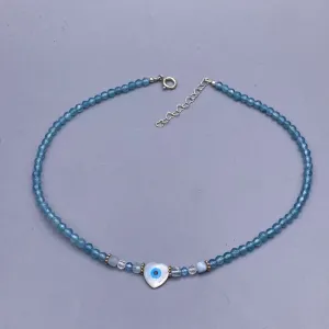 Aquamarine, Blue Topaz, and Evil Eye Necklace