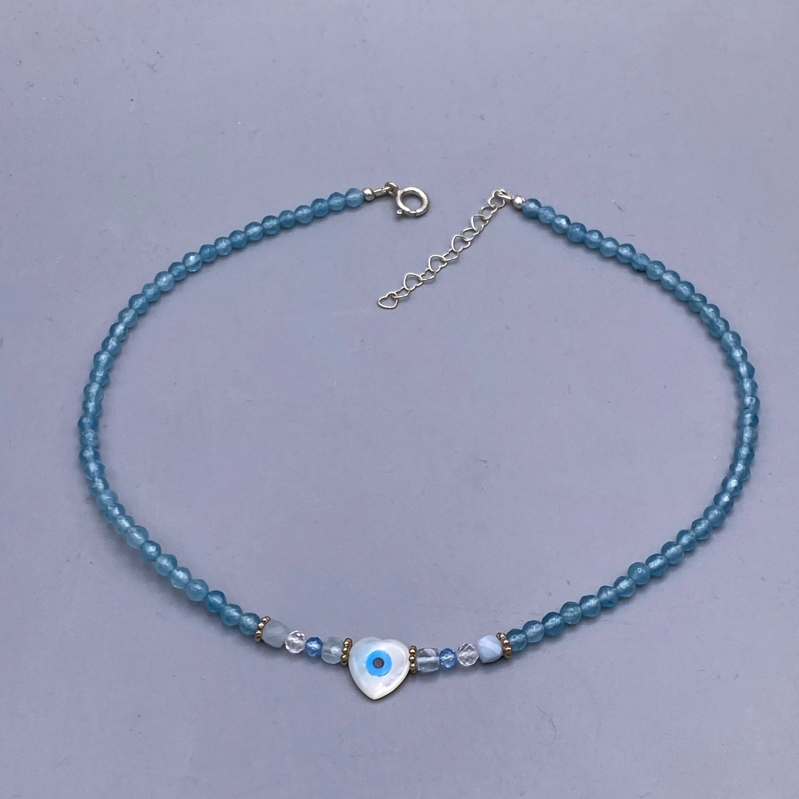 Aquamarine, Blue Topaz, and Evil Eye Necklace