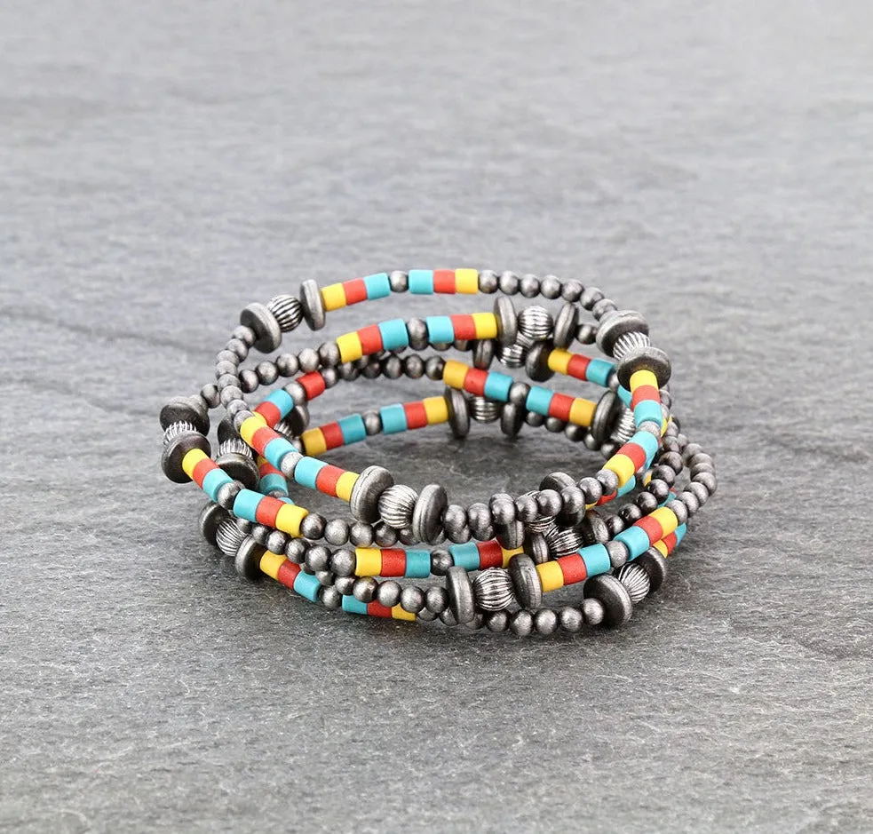 Aralia 5 Strand Fashion Beaded Varied Navajo Necklace, Earrings & Bracelet - Multi
