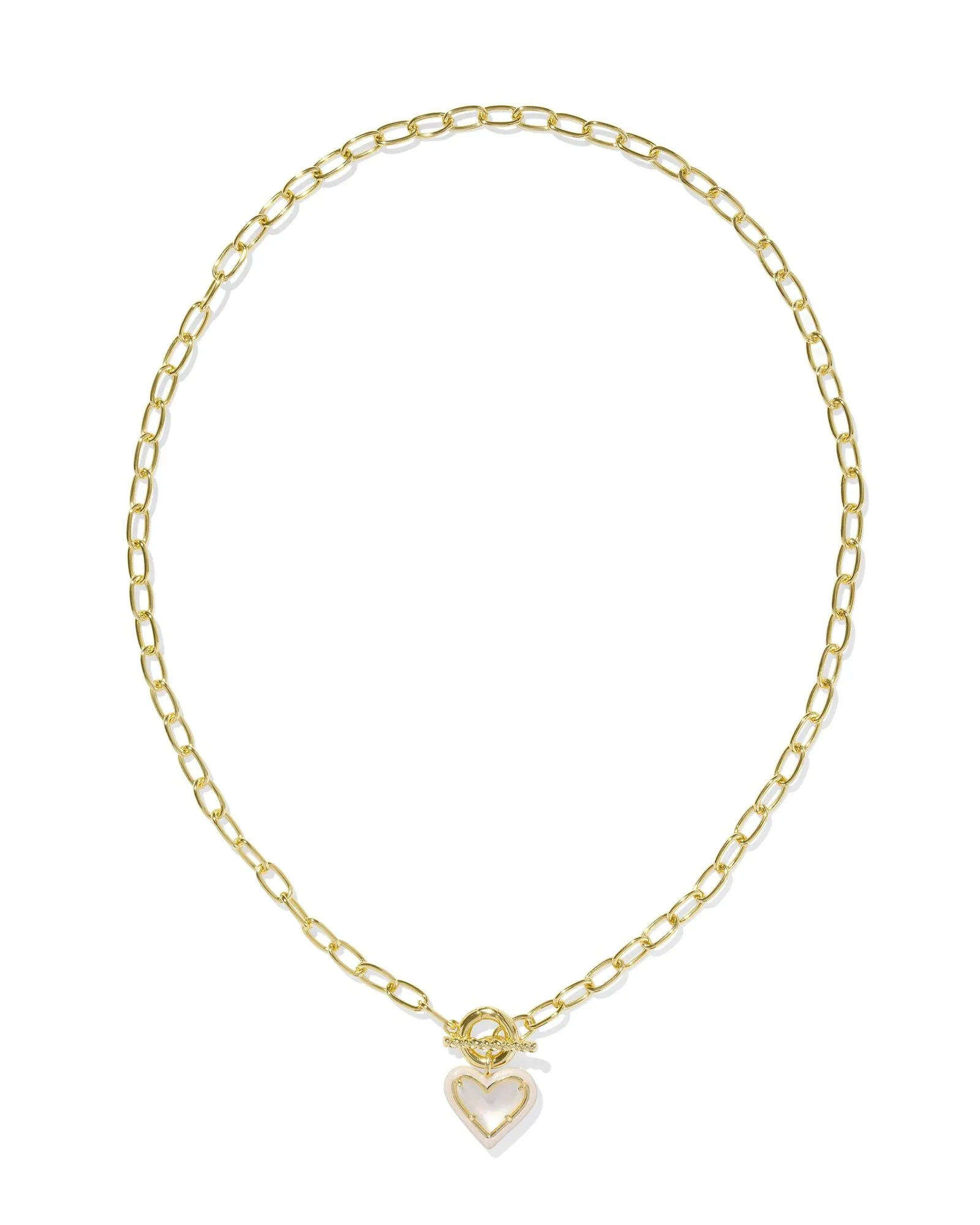 ARI HEART ENAMEL FRAME LINK AND CHAIN NECKLACE GOLD IVORY MOTHER OF PEARL