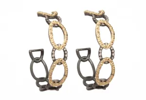 ARMENTA 18K YELLOW GOLD AND STERLING SILVER  35MM DIAMOND HOOPS 06114