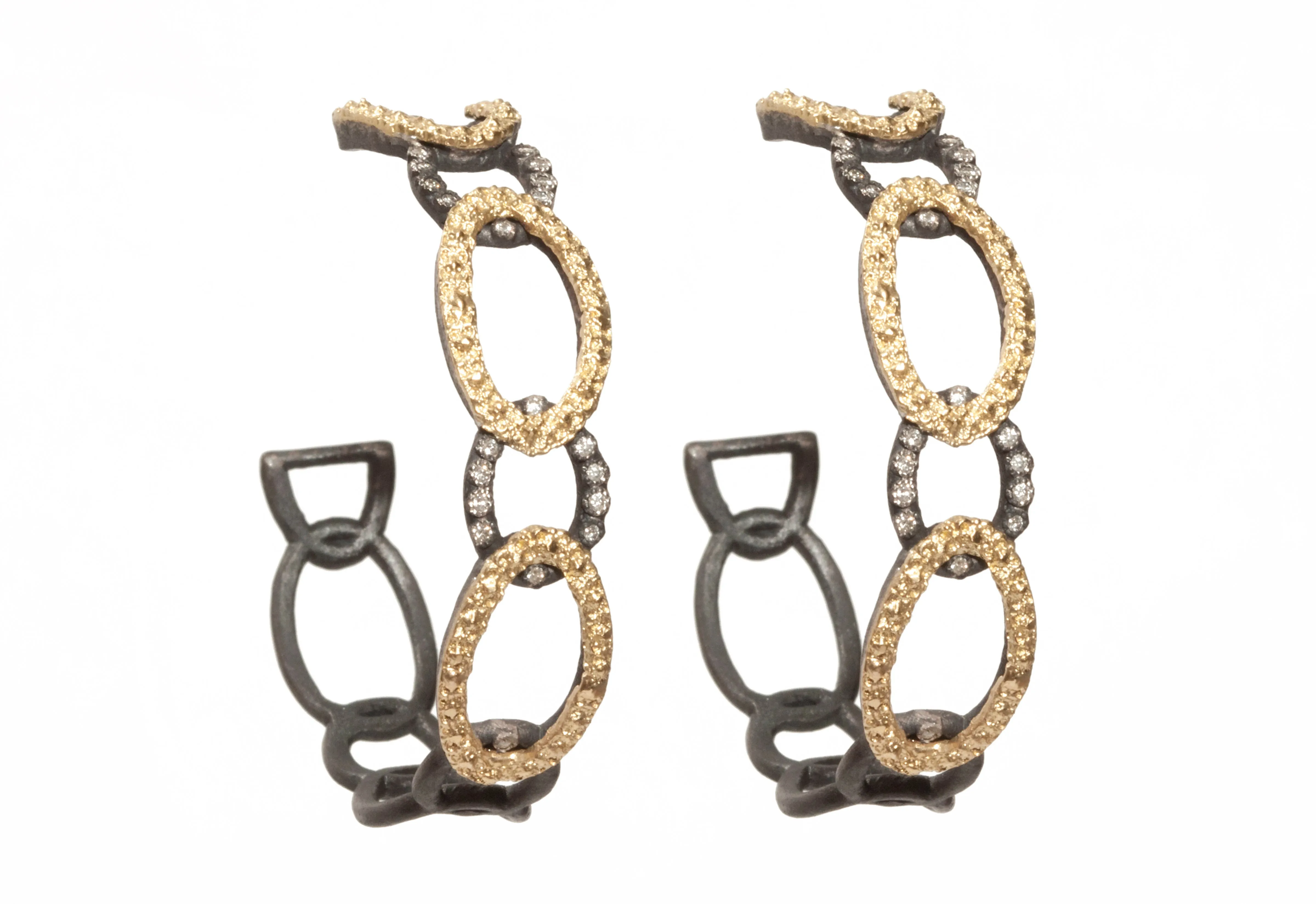 ARMENTA 18K YELLOW GOLD AND STERLING SILVER  35MM DIAMOND HOOPS 06114