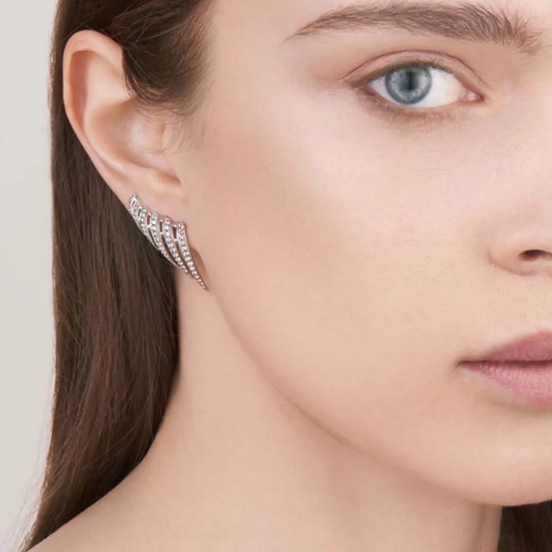 Armis Climber Stud Earrings - 18ct White Gold & Diamond Pavé
