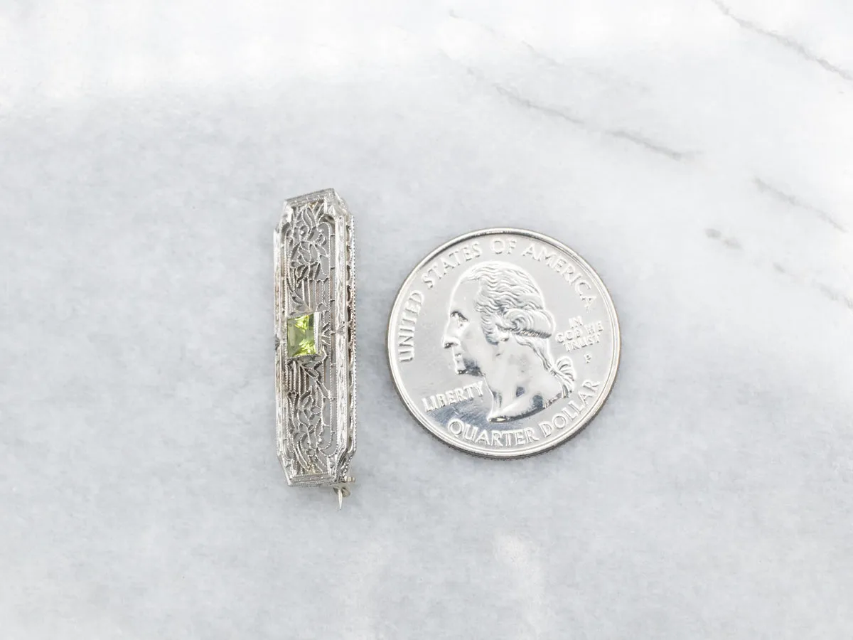 Art Deco Peridot Filigree Brooch
