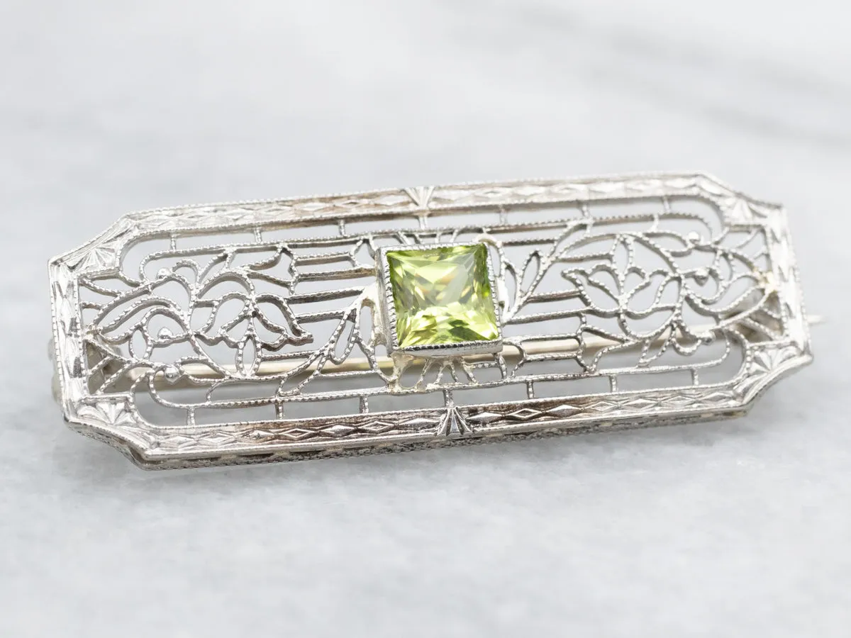 Art Deco Peridot Filigree Brooch