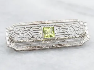 Art Deco Peridot Filigree Brooch
