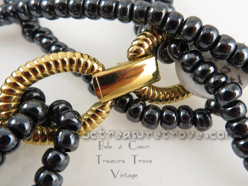 Avon Louis Feraud Twisted Rope Necklace Hematite Caviar Glass Beads 1983