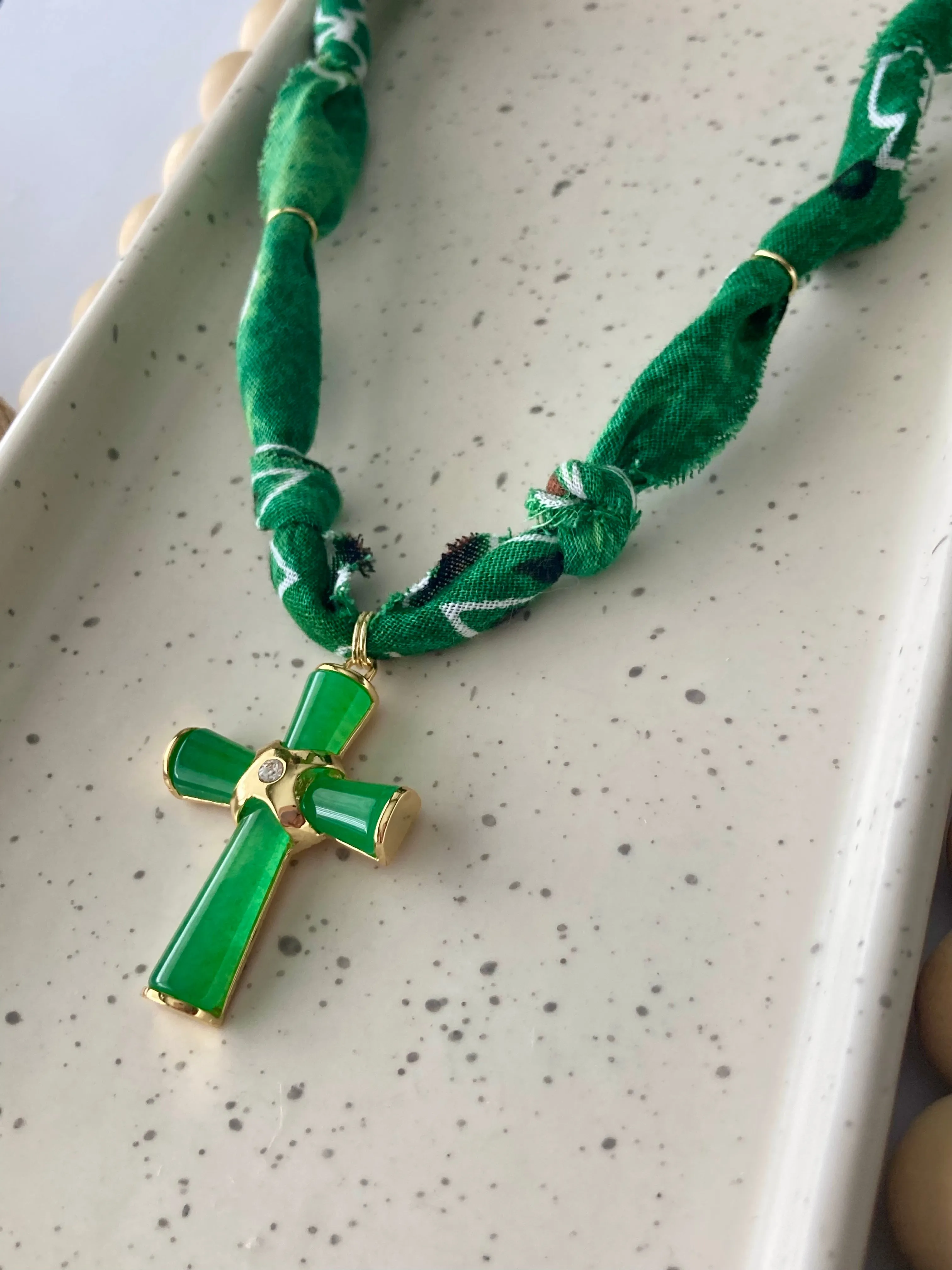 Bandana Charm Necklace | 1 Jade Charm | Gold Filled