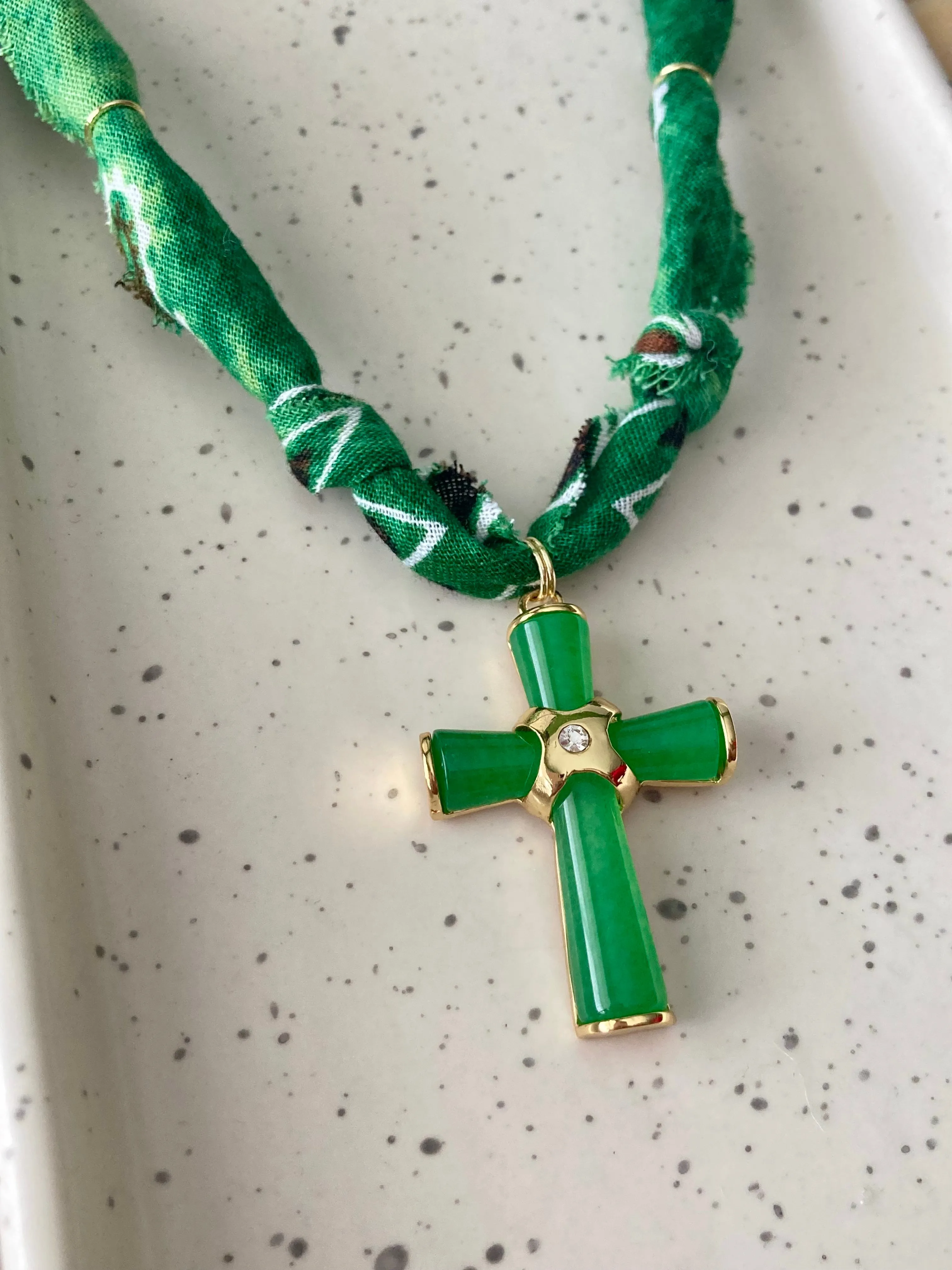Bandana Charm Necklace | 1 Jade Charm | Gold Filled