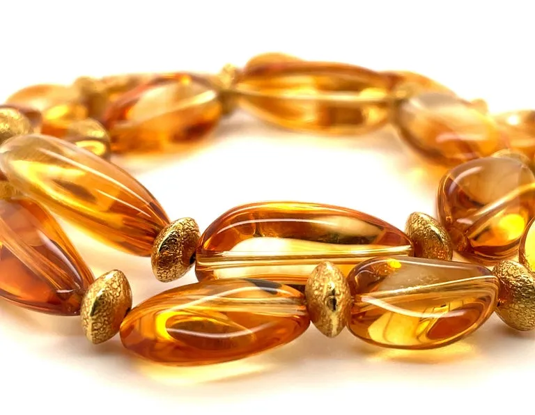 Baroque Citrine Beaded Necklace with 18K Yellow Gold Accents and Clasp