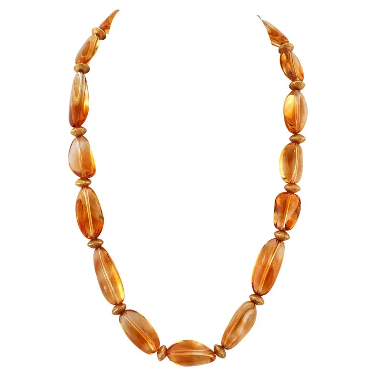 Baroque Citrine Beaded Necklace with 18K Yellow Gold Accents and Clasp