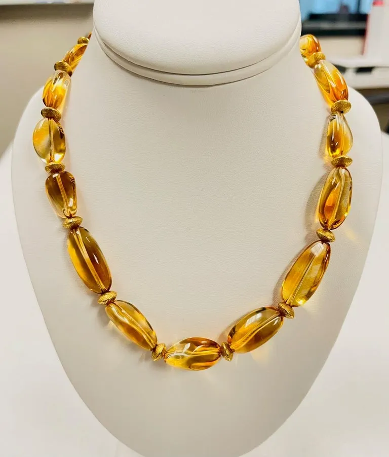 Baroque Citrine Beaded Necklace with 18K Yellow Gold Accents and Clasp