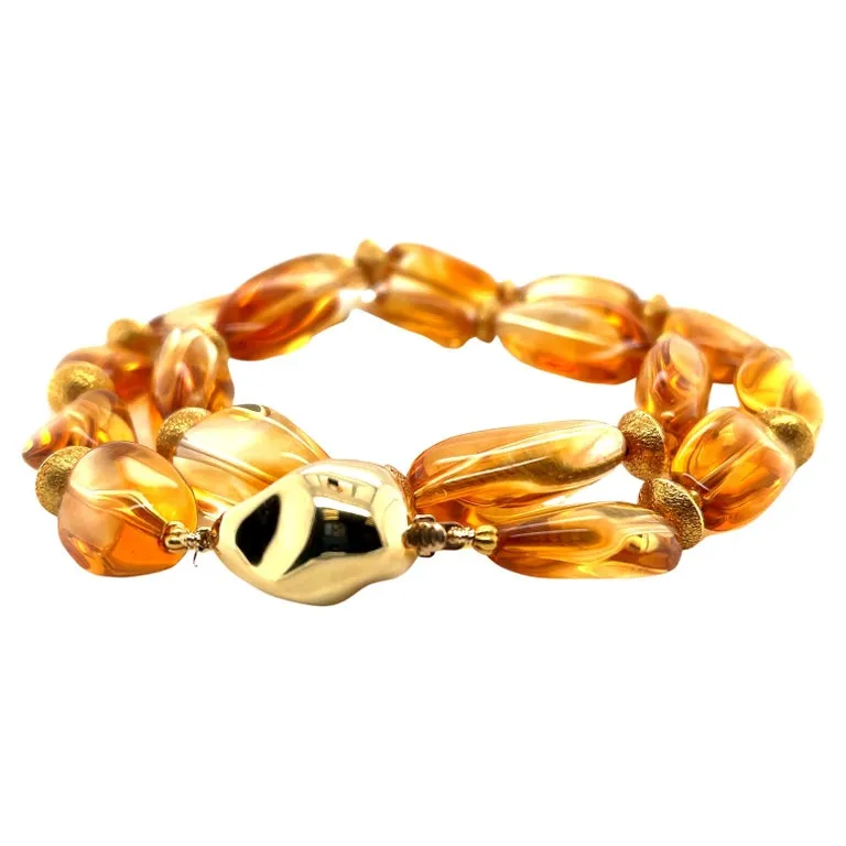 Baroque Citrine Beaded Necklace with 18K Yellow Gold Accents and Clasp