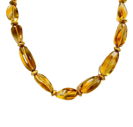 Baroque Citrine Beaded Necklace with 18K Yellow Gold Accents and Clasp