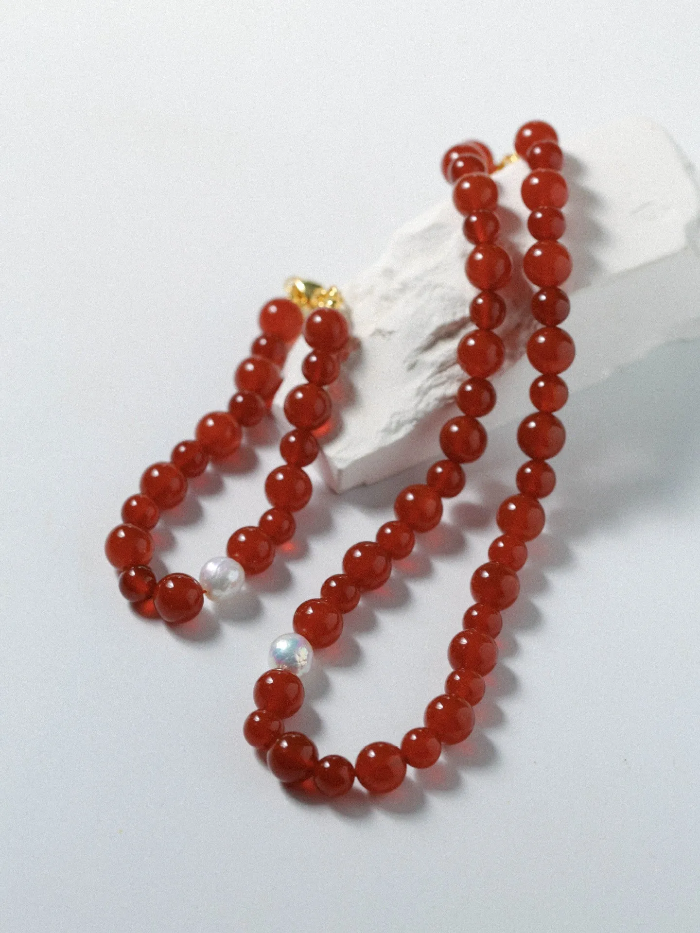 Baroque Pearl Red  Agate Necklace