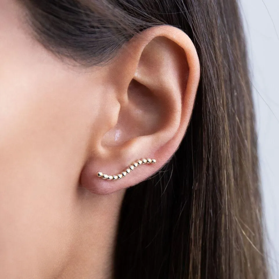Beaded Ear Climber 14K
