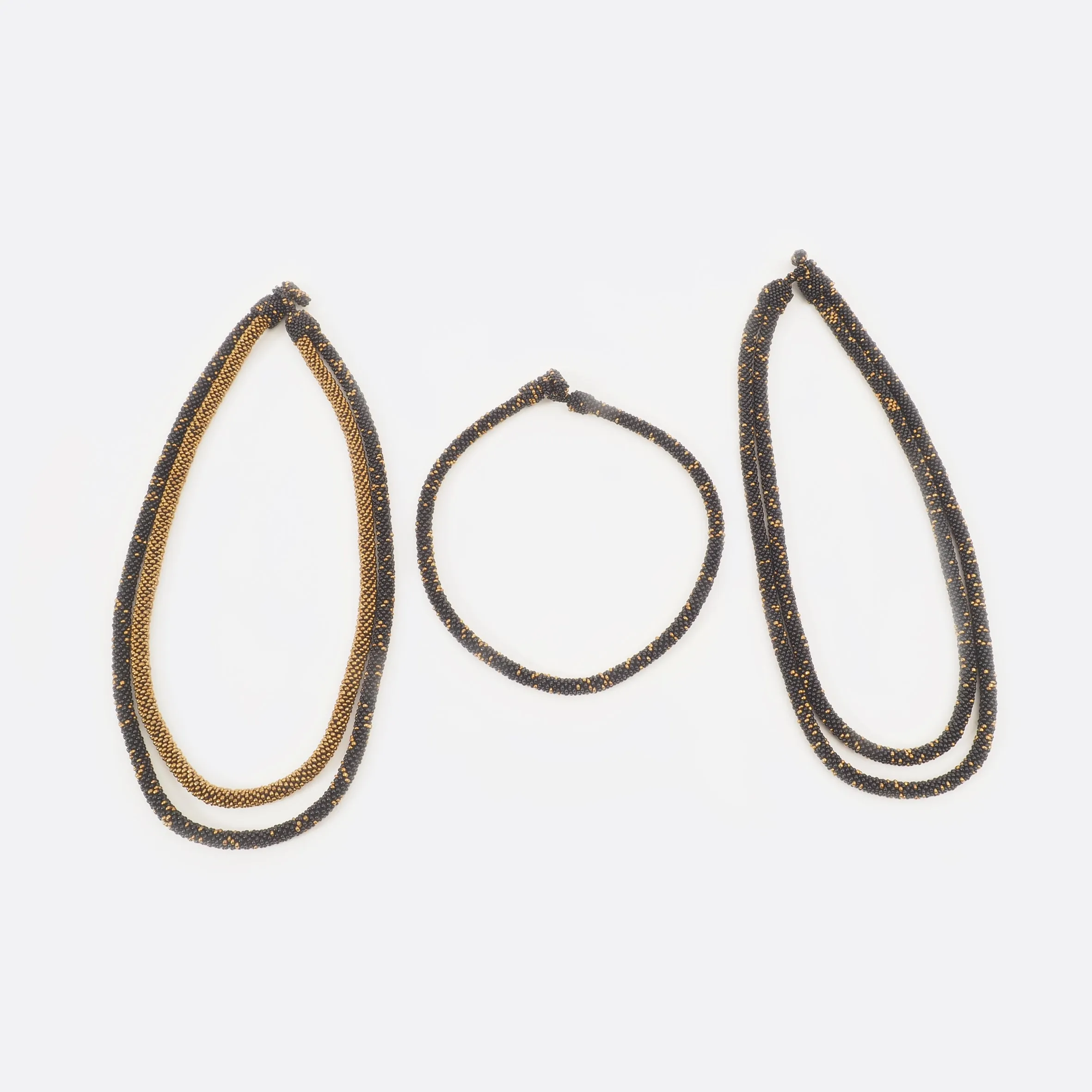 Beaded Single-String Necklace – Black With Golden Dots