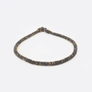 Beaded Single-String Necklace – Black With Golden Dots