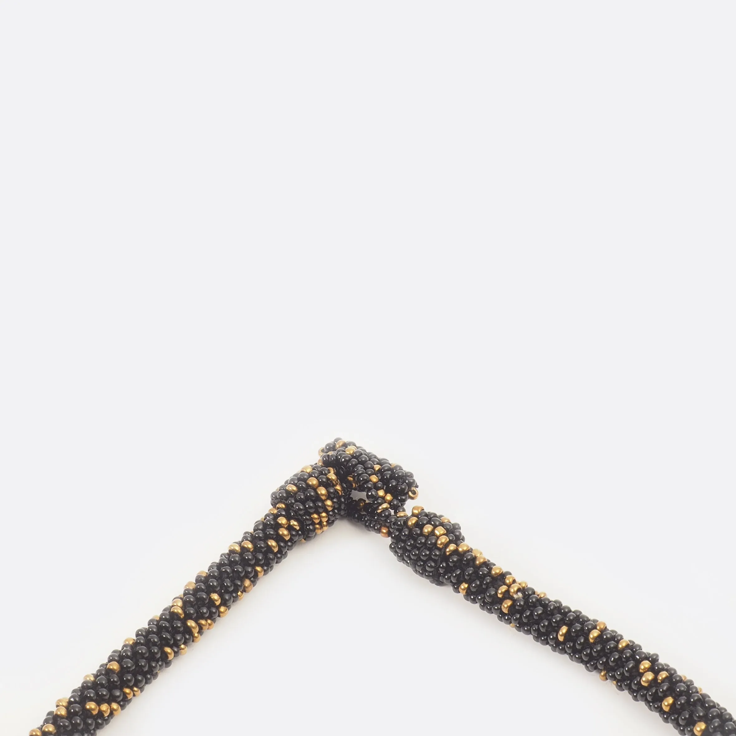 Beaded Single-String Necklace – Black With Golden Dots