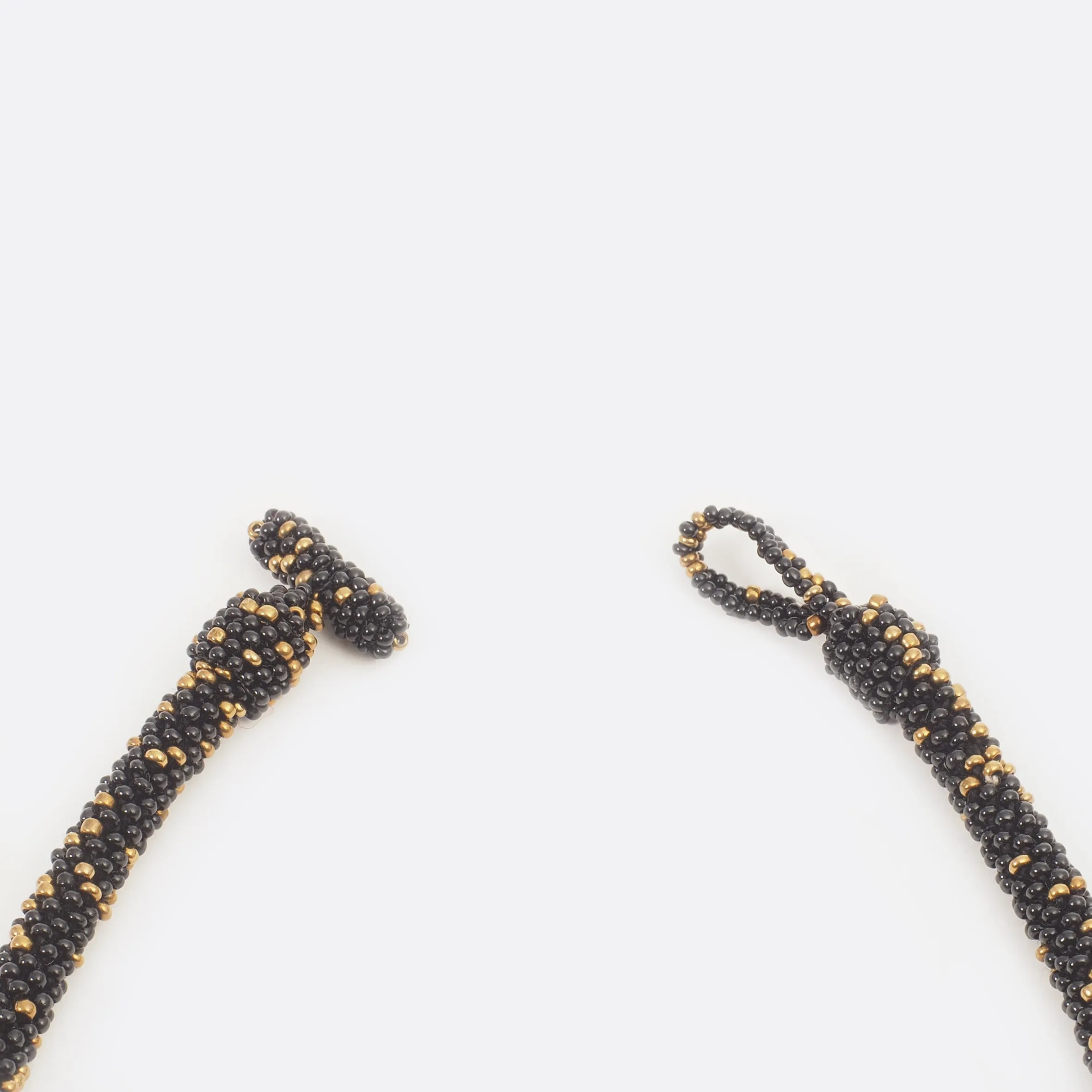 Beaded Single-String Necklace – Black With Golden Dots