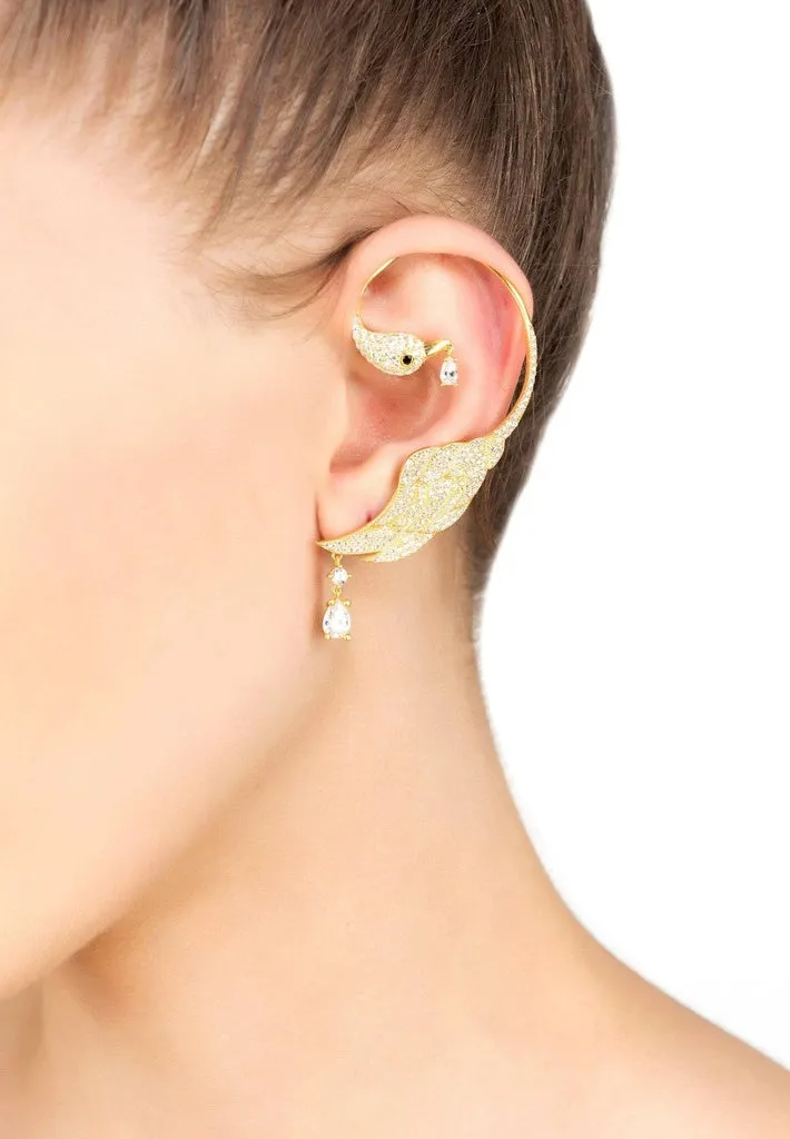 Bird of Paradise Ear Climber White Rosegold Left
