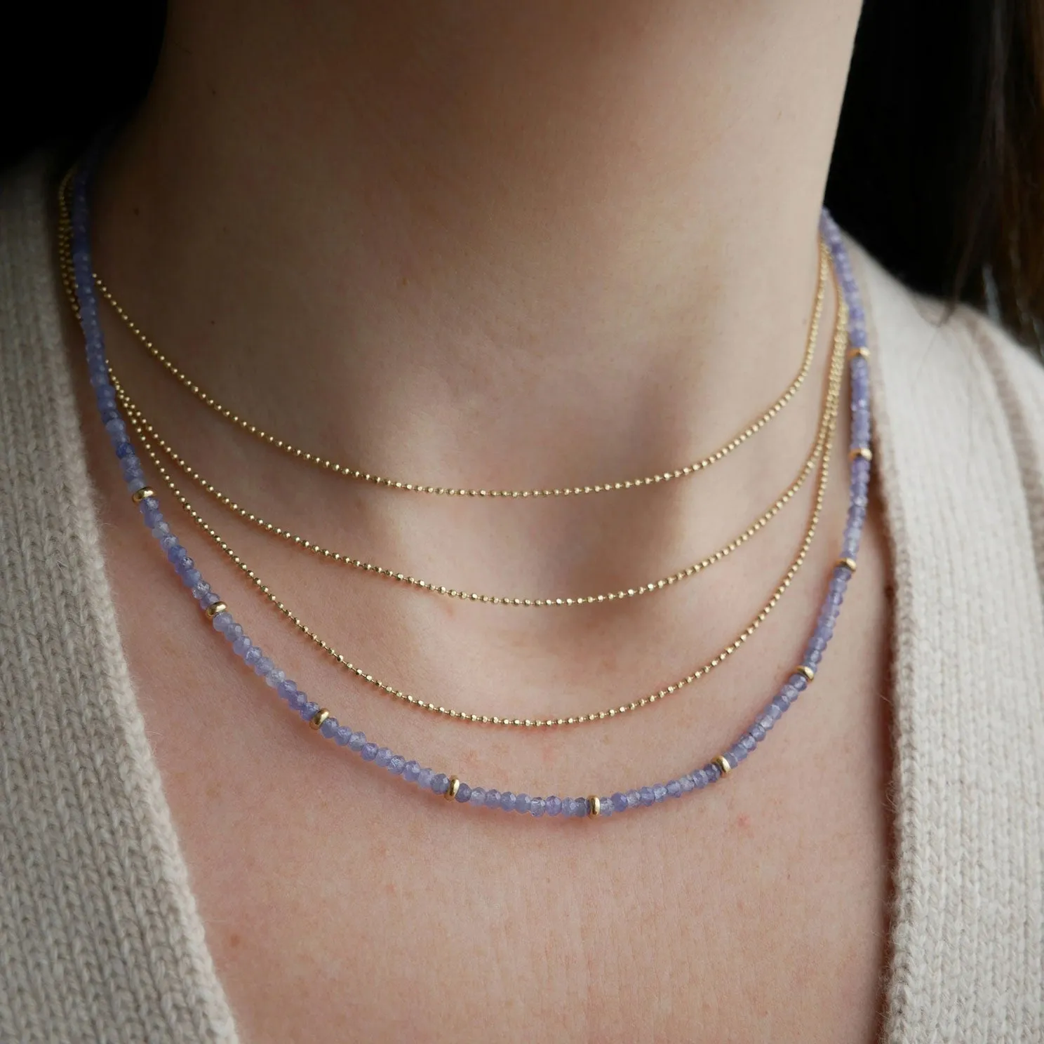 Birthstone Bead Necklace In Tanzanite