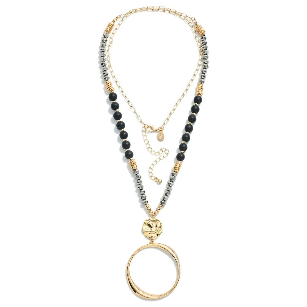 Black Beaded Tapered Hoop Necklace