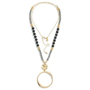 Black Beaded Tapered Hoop Necklace