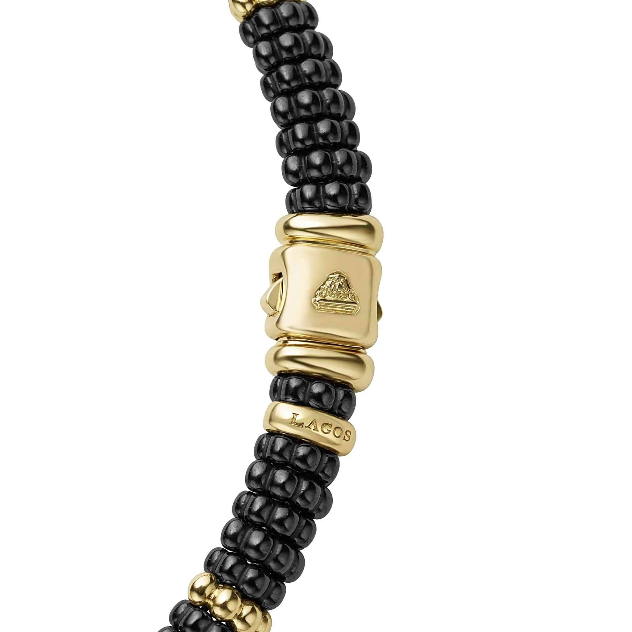 Black Caviar 18K Gold Single Station Ceramic Beaded Necklace | 9mm