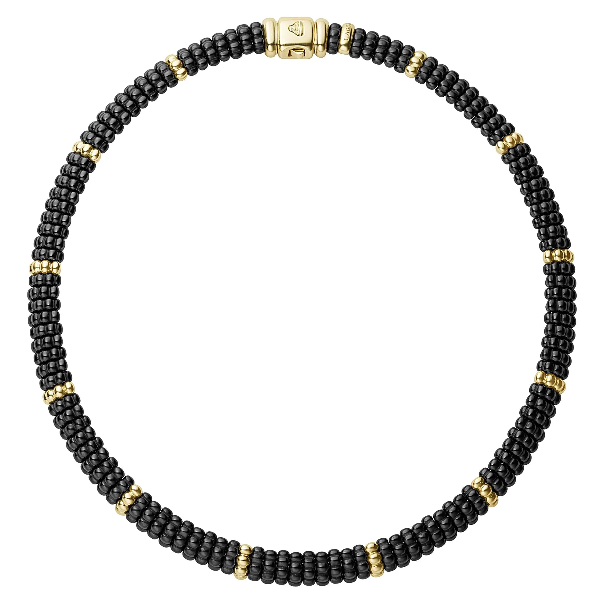 Black Caviar 18K Gold Single Station Ceramic Beaded Necklace | 9mm