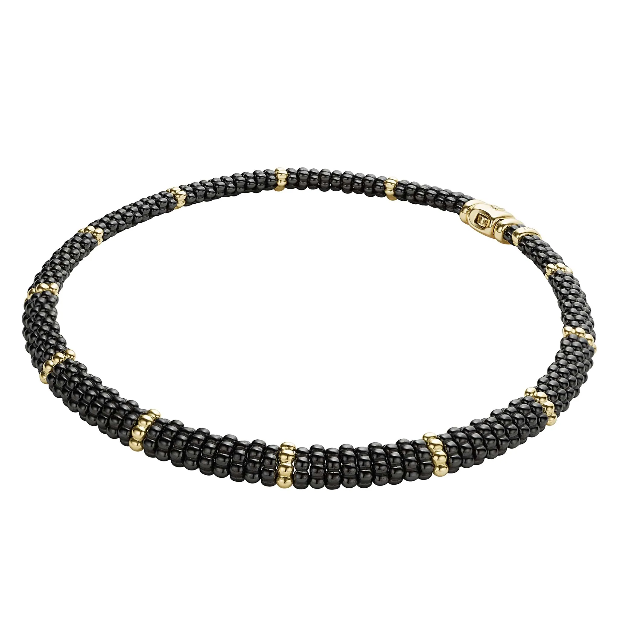 Black Caviar 18K Gold Single Station Ceramic Beaded Necklace | 9mm