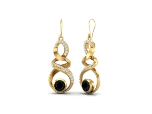 Black Spinel 5mm Round 9k Yellow Gold Infinity Dangle Women Earrings