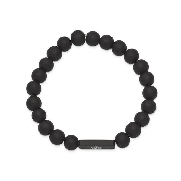 Black Stainless Steel Medical ID Plate Black Agate Beaded Bracelet