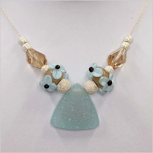 Blue Agate Drusy and Glass Lampwork Necklace