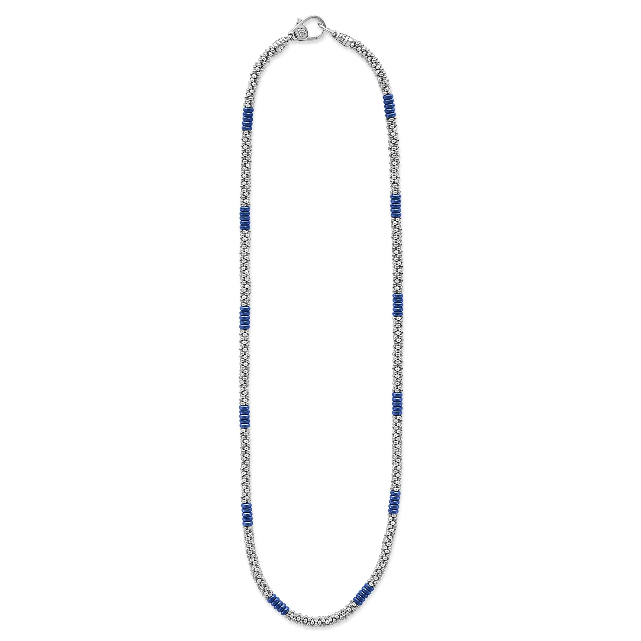 Blue Caviar Ultramarine Silver Station Ceramic Beaded Necklace 3mm