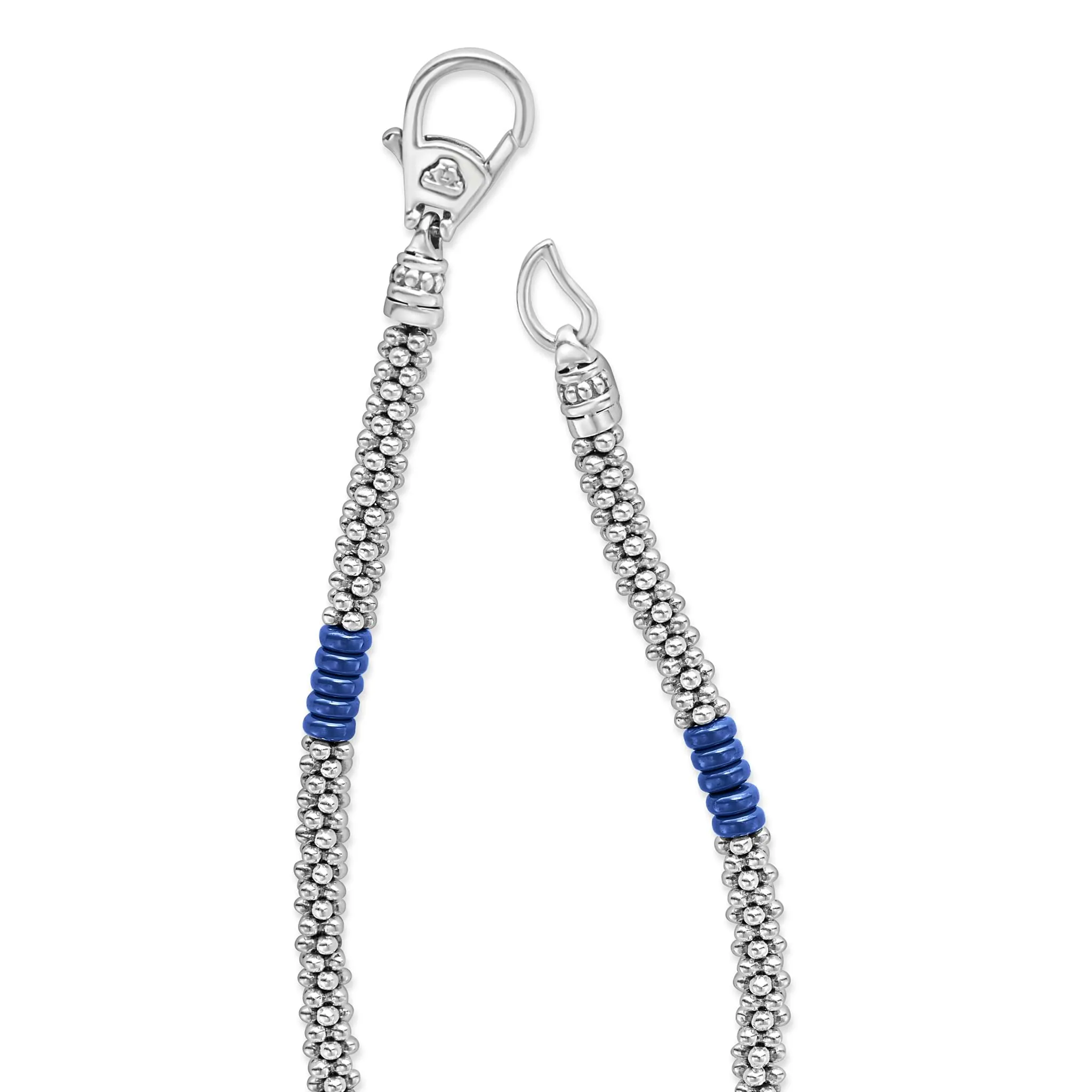 Blue Caviar Ultramarine Silver Station Ceramic Beaded Necklace 3mm