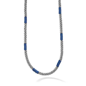 Blue Caviar Ultramarine Silver Station Ceramic Beaded Necklace 3mm