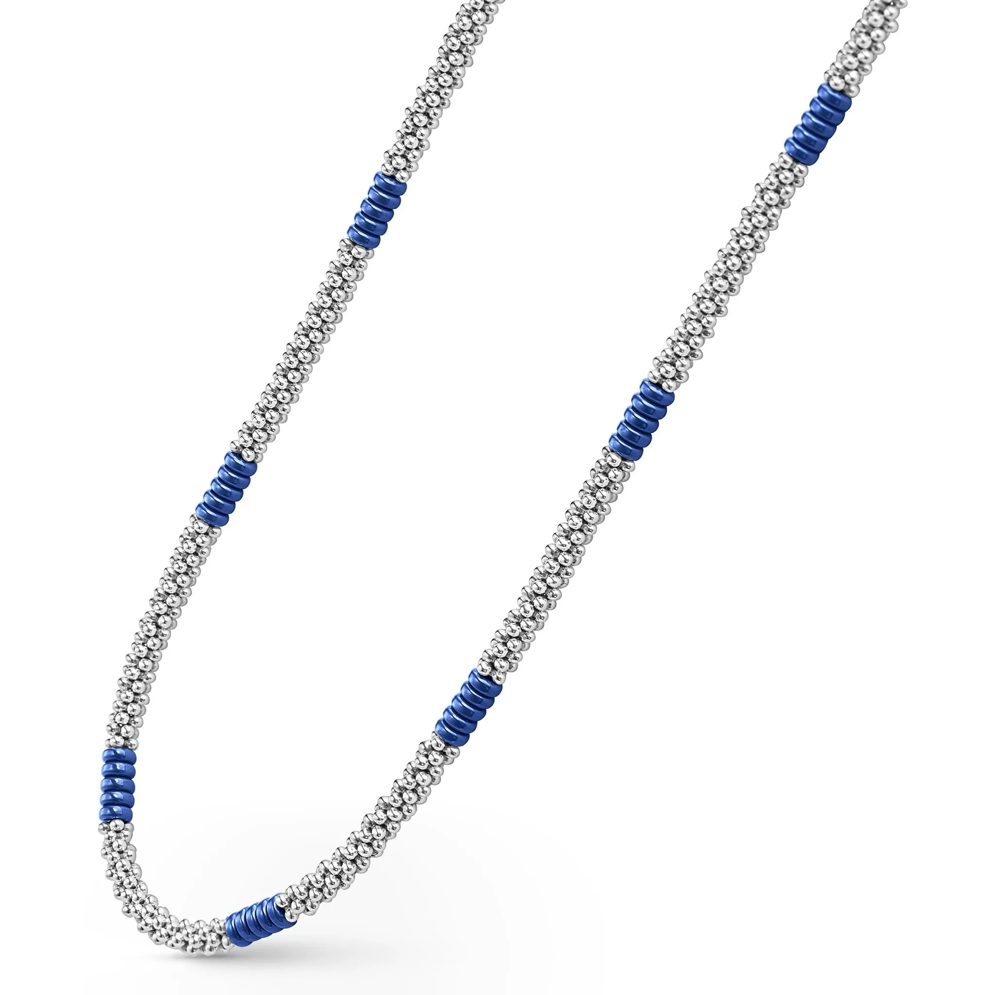 Blue Caviar Ultramarine Silver Station Ceramic Beaded Necklace 3mm