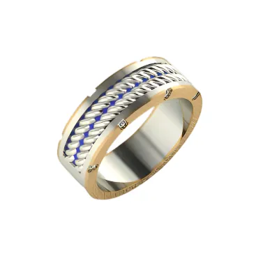 Blue Enamel Braided Texture Mens Band Engagement Ring
