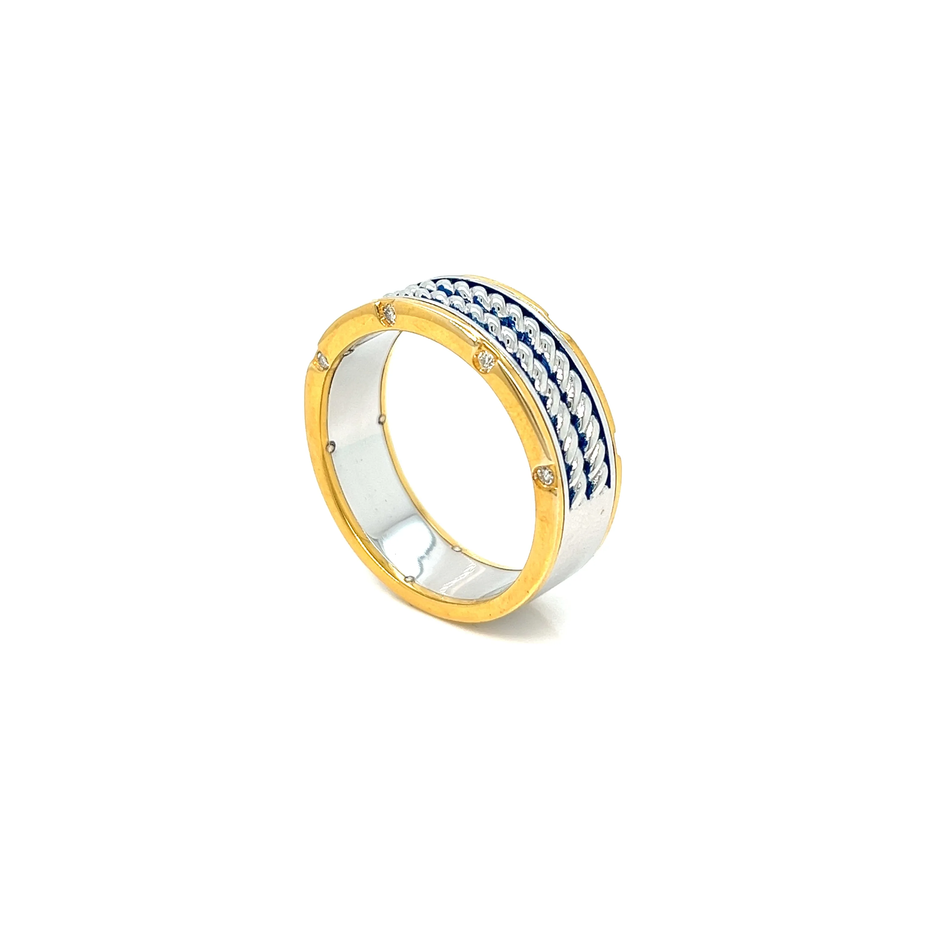 Blue Enamel Braided Texture Mens Band Engagement Ring