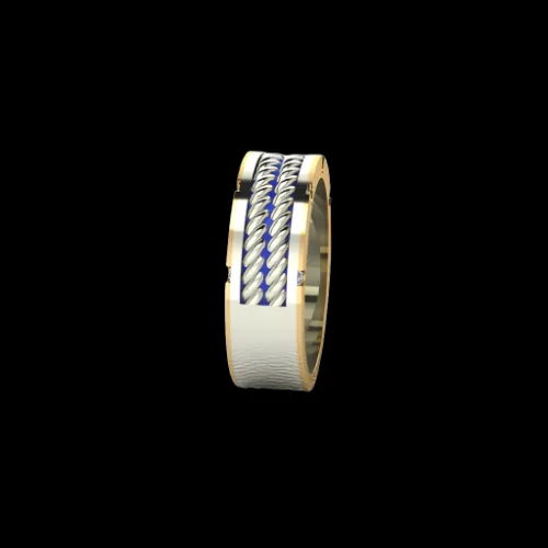 Blue Enamel Braided Texture Mens Band Engagement Ring