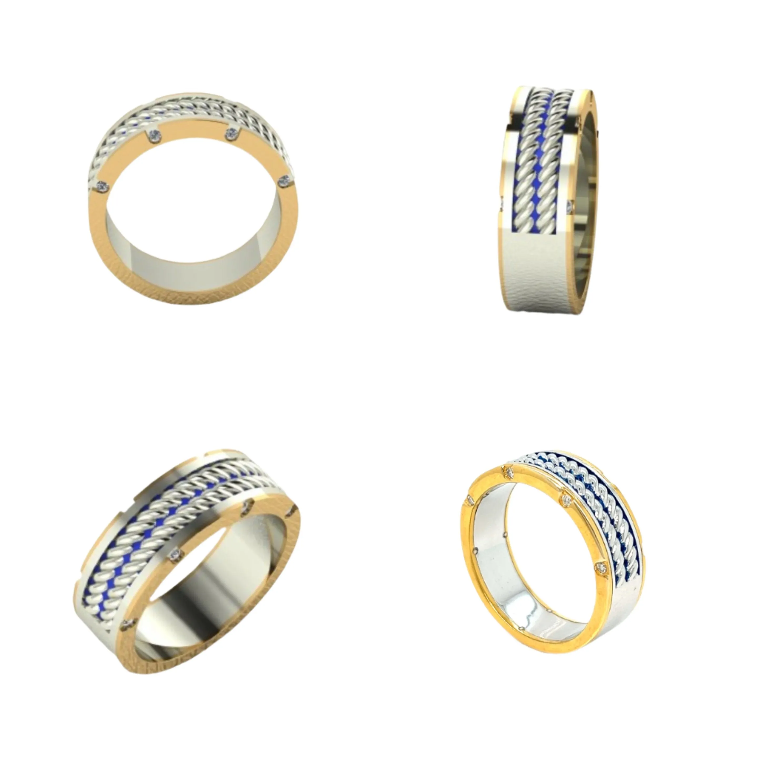 Blue Enamel Braided Texture Mens Band Engagement Ring