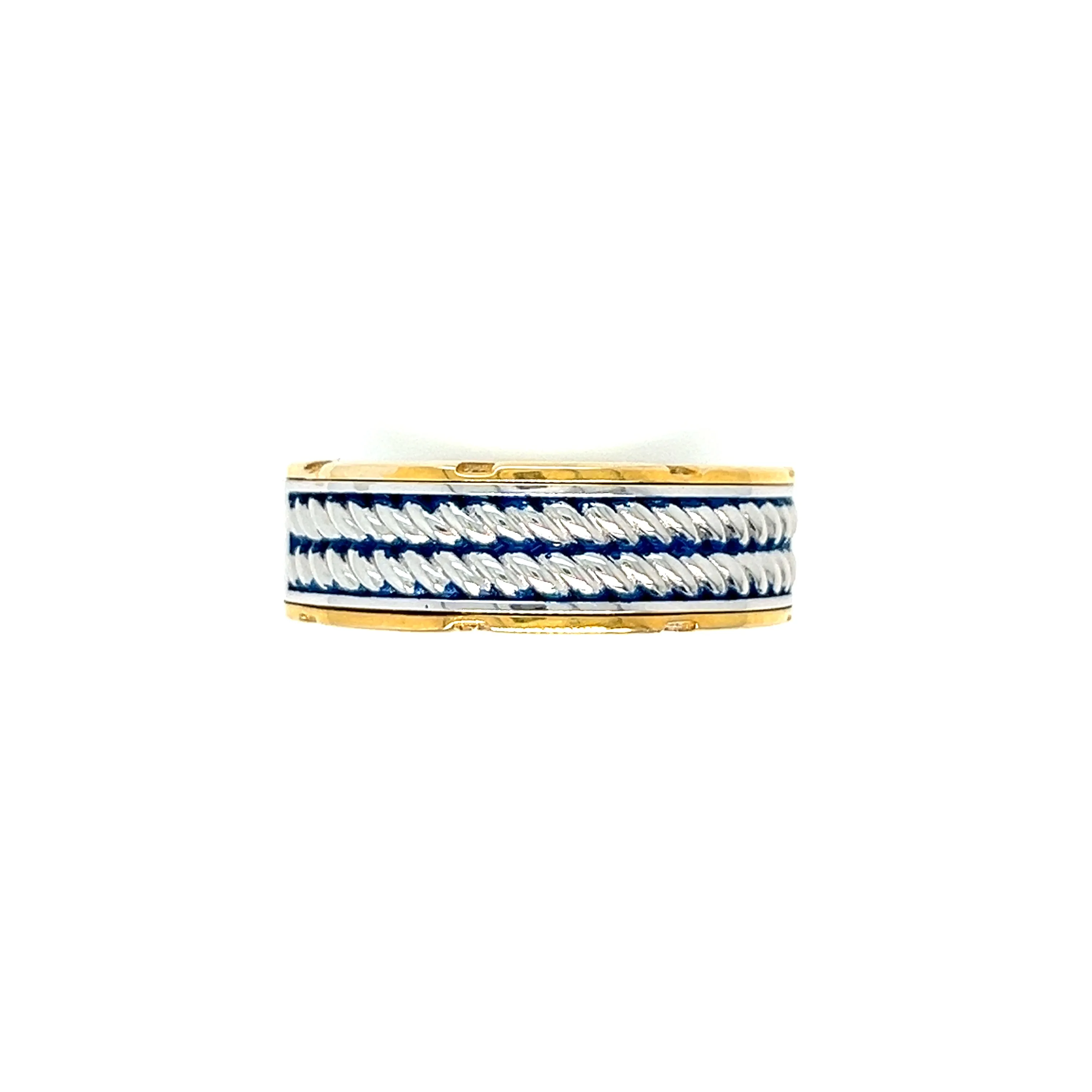 Blue Enamel Braided Texture Mens Band Engagement Ring