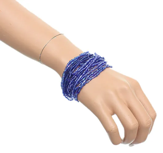Blue Iridescent Beaded Stretch Stacked Bracelets