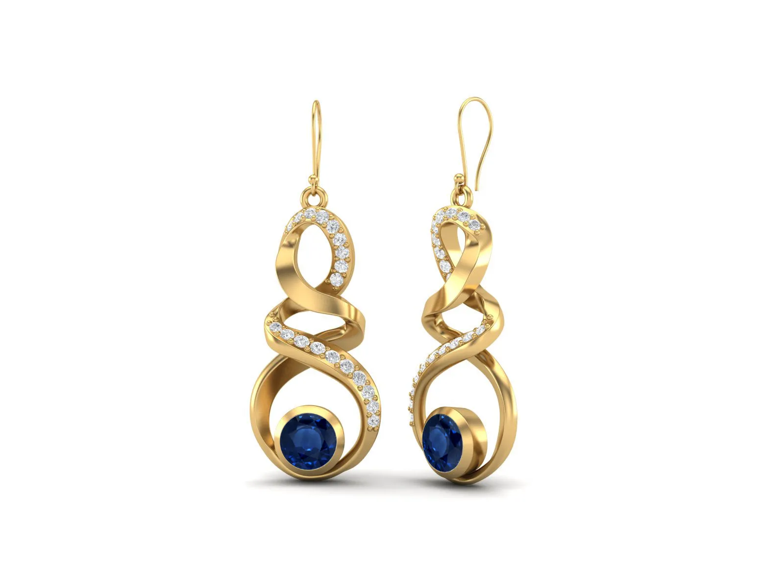 Blue Sapphire 5mm Round 9k Yellow Gold Infinity Dangle Women Earrings