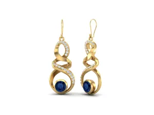 Blue Sapphire 5mm Round 9k Yellow Gold Infinity Dangle Women Earrings